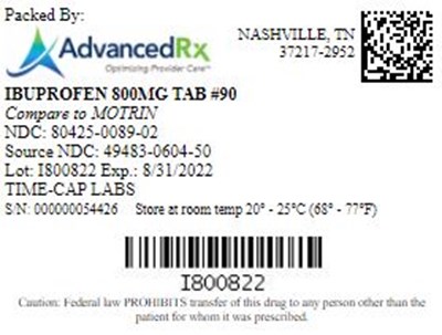 Ibuprofen 800mg Tab Qty 90 Ndc 80425 0089